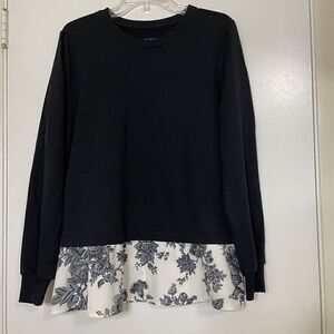 Jason wu black crew neck floral hem sweatshirt sweater size medium